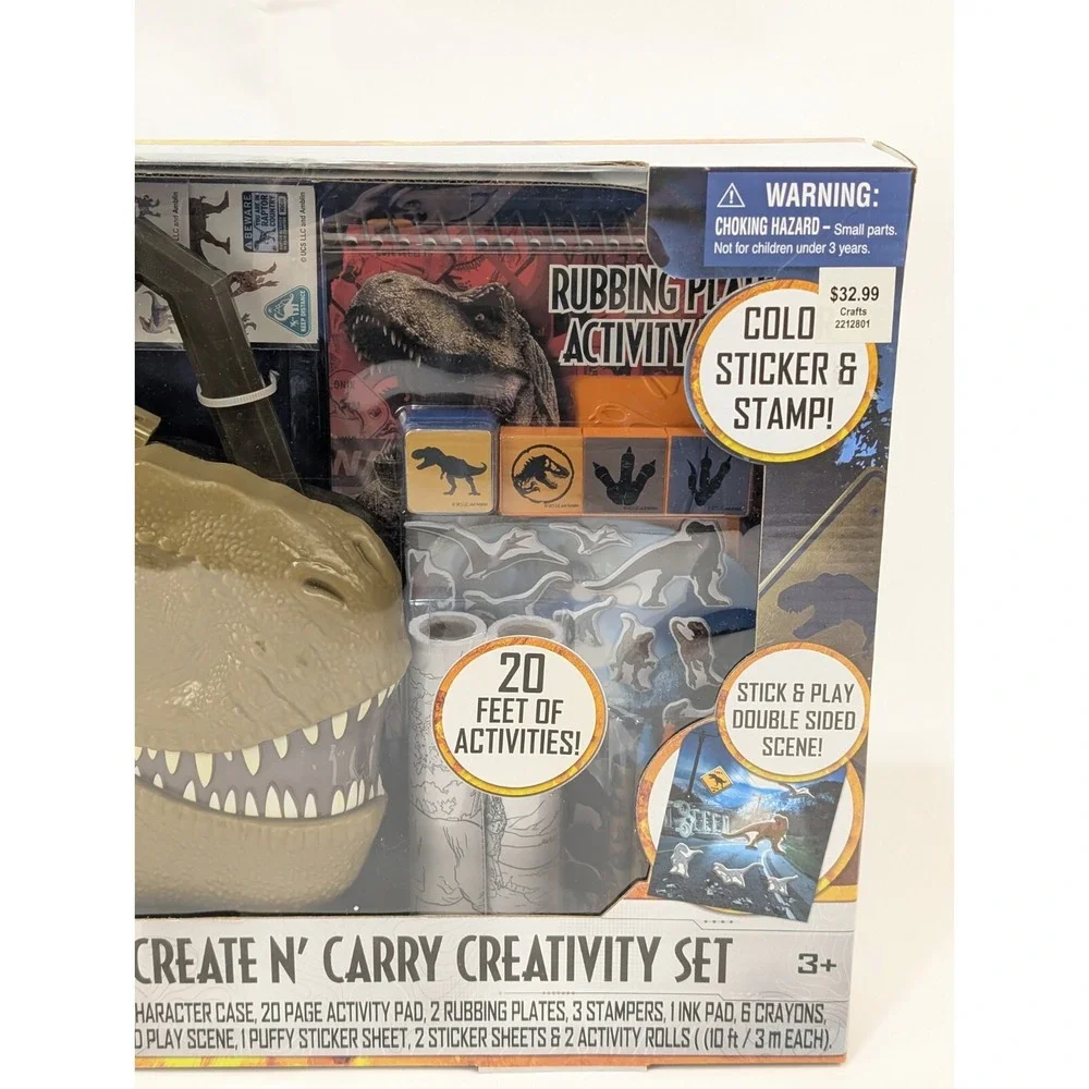 Dinosaur Jurassic World Kids Create N' Carry Creativity Set With Carry Case New